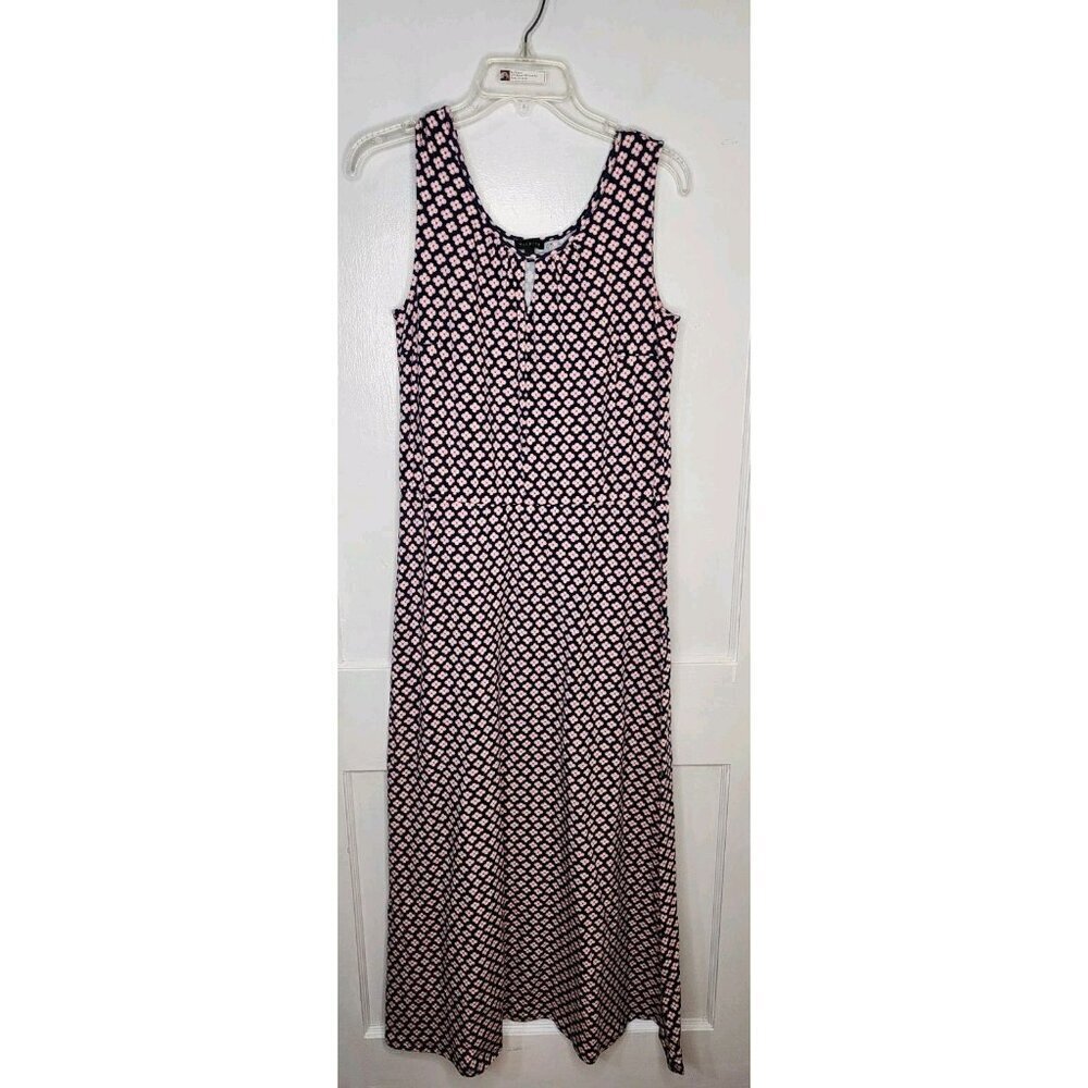 Talbots Daisy Print Jersey Maxi Dress Size Medium Navy Blue / Pink